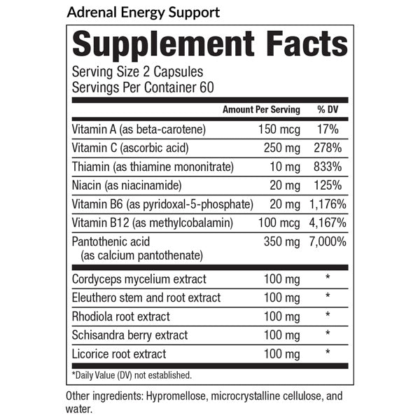 Adrenal Energy Support Supplement Facts Label