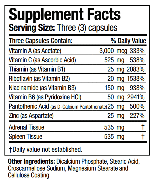 Adrenal Plus Progena Supplement Facts