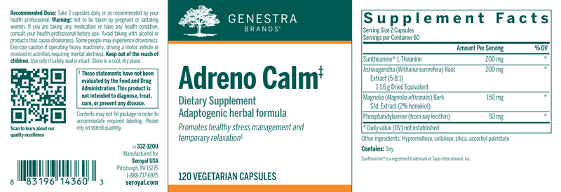 Adreno Calm label Genestra