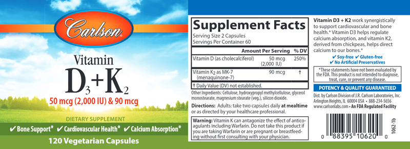 vitamin d3 & k2 carlson labs label