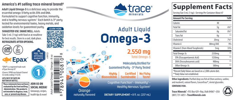 Adult Liquid Omega-3 Trace Minerals Research label
