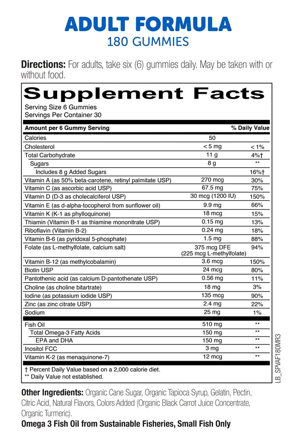 adult formula (smartypants vitamins) supplement facts