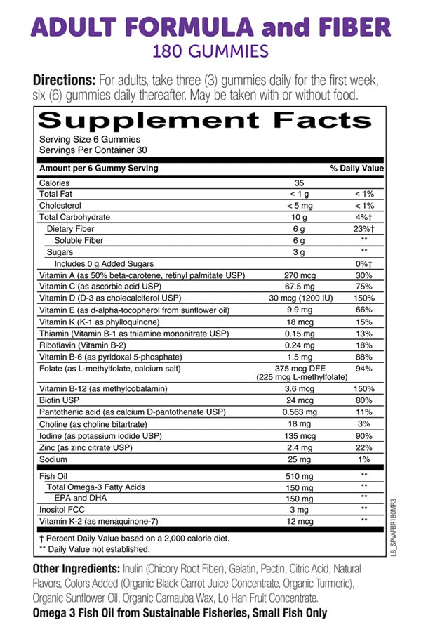 adult formula and fiber (smartypants vitamins) supplement facts