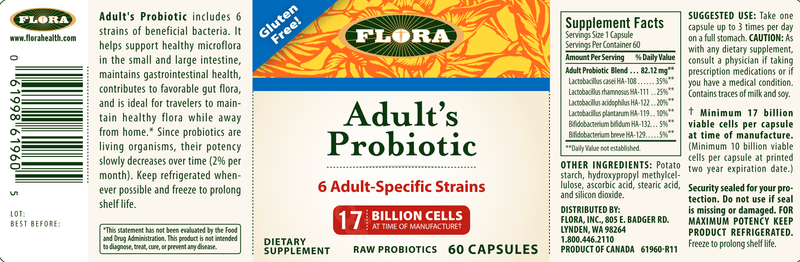 Adult's Blend Probiotic (Flora) 60ct label