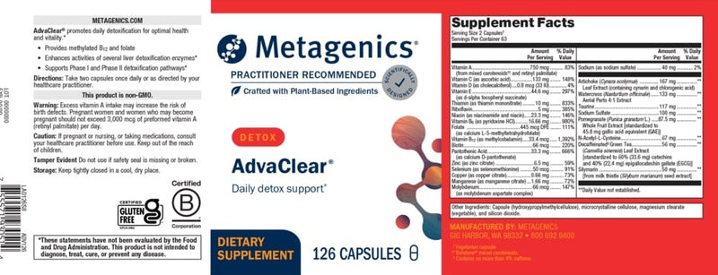 advaclear (metagenics) label
