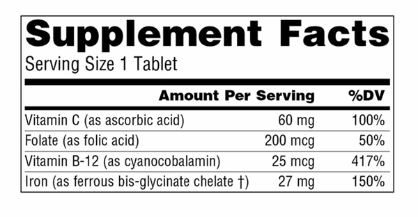 Advanced Ferrochel Supplement Facts Label