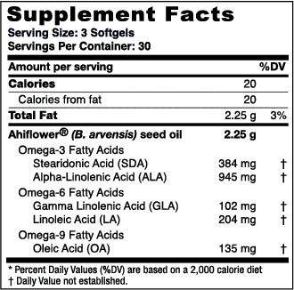 ahiflower oil vegan omega-3 greens first supplement facts