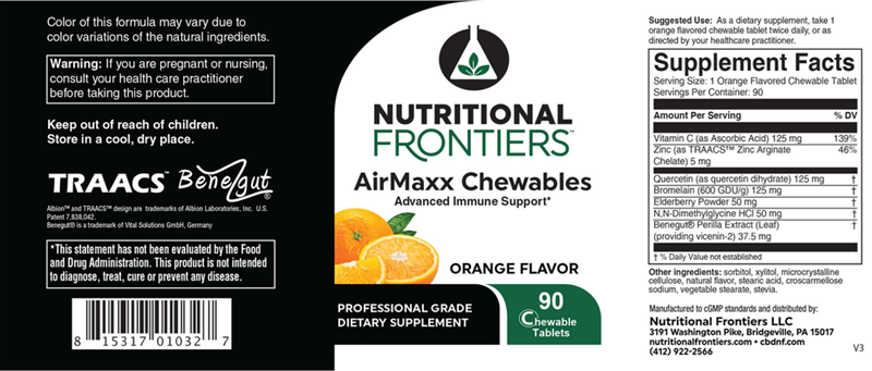 airmaxx chewables (nutritional frontiers) label