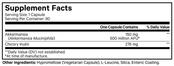 Akkermansia 500 Ultra Probiotic Supplement Supplement Facts Label