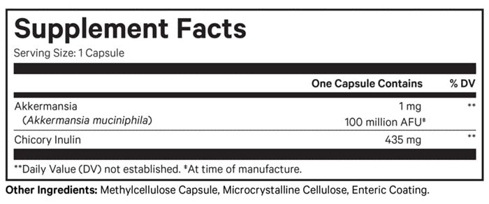 Akkermansia Digestive Supplement Capsules Supplement Facts Label
