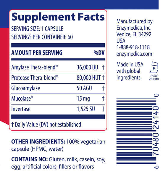 allerase (enzymedica) supplement facts