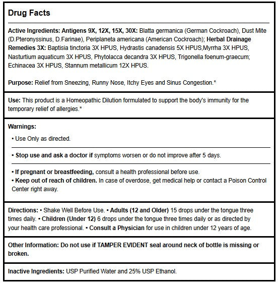 Allergena Dust + Mite supplement facts