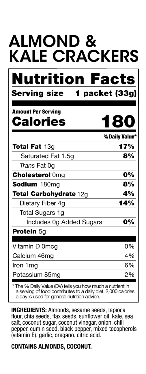 almond and kale crackers nutrition facts