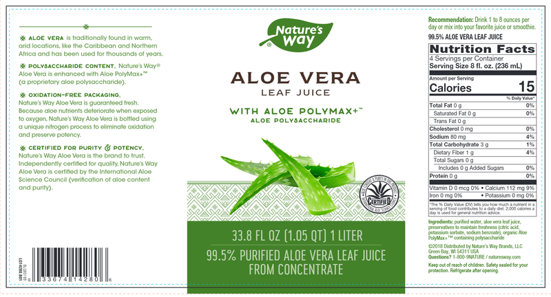 Aloe Vera Leaf Juice 1 liter (Nature's Way) Label