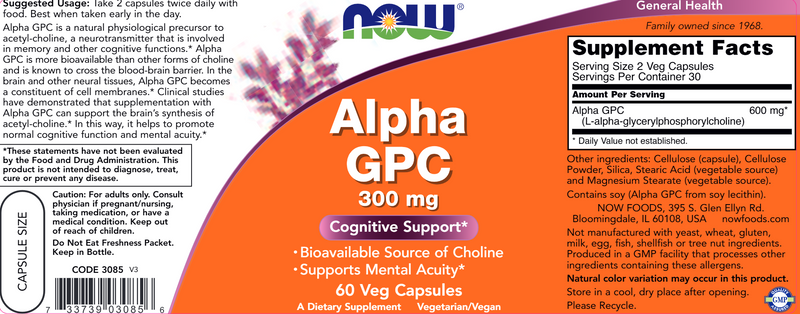 Alpha GPC 300 mg (NOW) Label