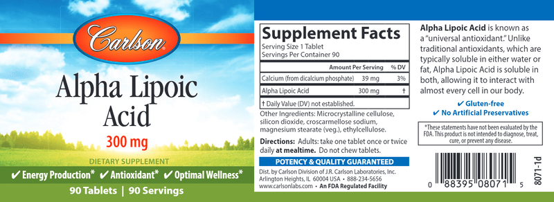 alpha lipoic acid 300 mg carlson labs label