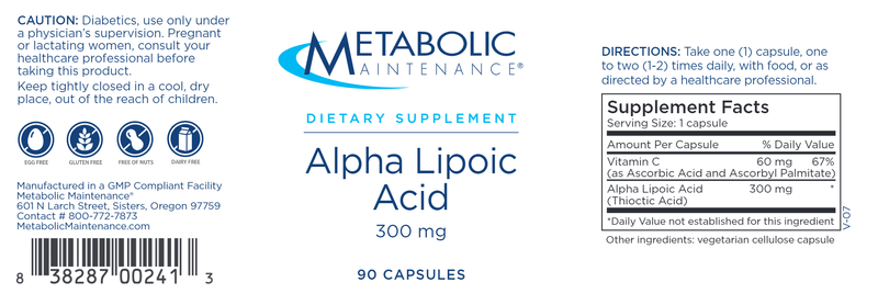 alpha lipoic acid 300 mg (metabolic maintenance) label