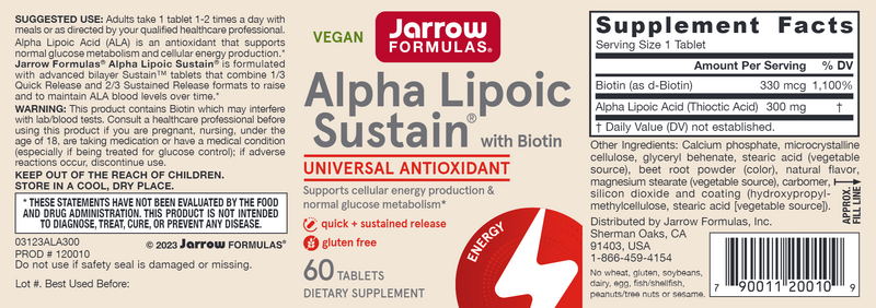 Alpha Lipoic Sustain Jarrow Formulas label