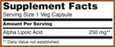alpha lipoic acid 250 mg (now foods) supplement facts