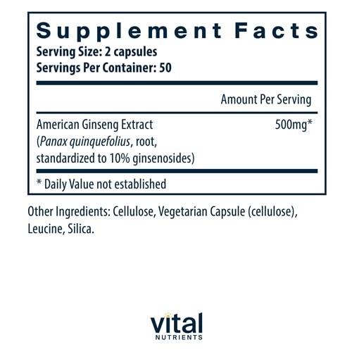 american ginseng extract vital nutrients supplement facts