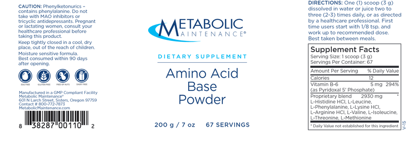 amino acid base powder (metabolic maintenance) label