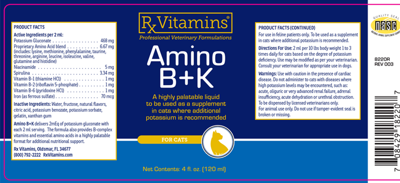 amino b+k (rx vitamins for pets) label
