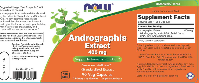 andrographis extract 400 mg (now foods) label