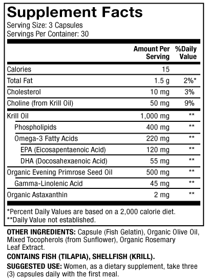 Antarctic Krill Oil for Women with EPO Supplement Facts Label