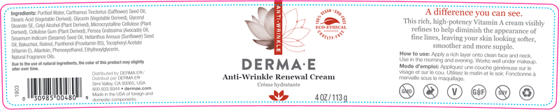 Anti-Wrinkle Renewal Cream (DermaE) label