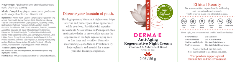 anti aging regenerative night cream dermae label