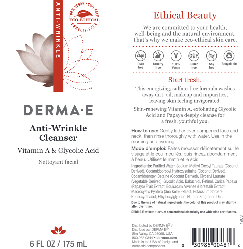 anti wrinkle cleanser dermae label