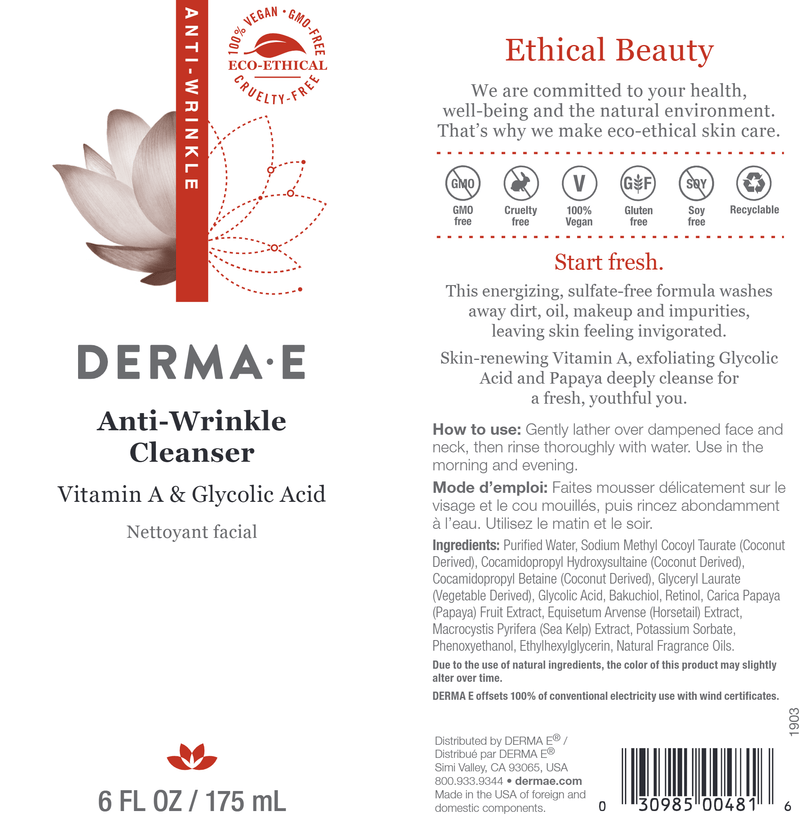 Anti Wrinkle Cleanser (DermaE) label