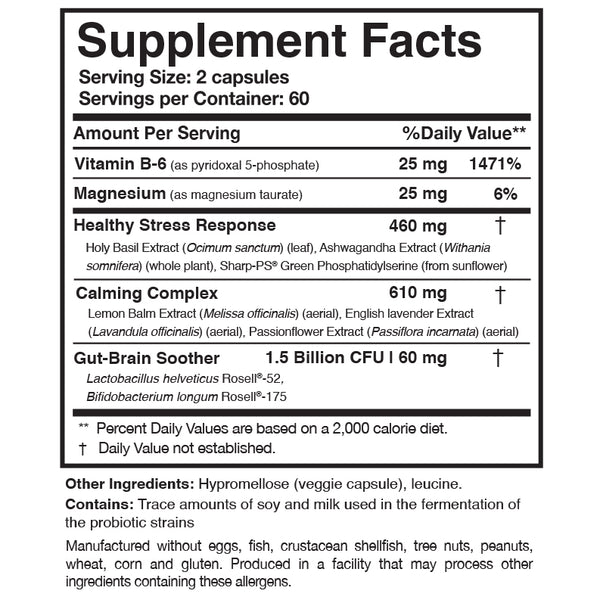 AnxiaEase Supplement Facts Label