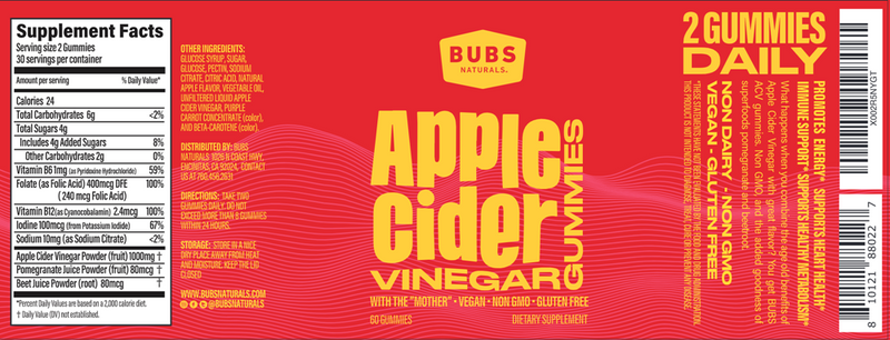 Apple Cider Vinegar Gummies (Bubs Naturals) Label