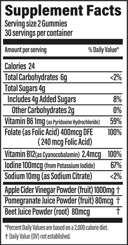 Apple Cider Vinegar Gummies Supplement Facts Label