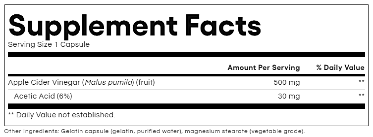 apple cider vinegar 500 mg natural factors supplement facts