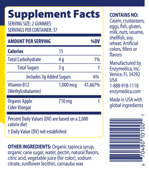 apple cider vinegar gummies enzymedica supplement facts