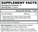 appley ever after apple cider vinegar tablets (ora organic) supplement facts