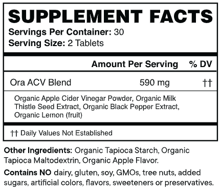 Appley Ever After: Organic Apple Cider Vinegar Tablets (Ora Organic) supplement facts