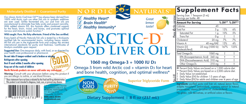 Arctic-D Cod Liver Oil Lemon (Nordic Naturals) Label