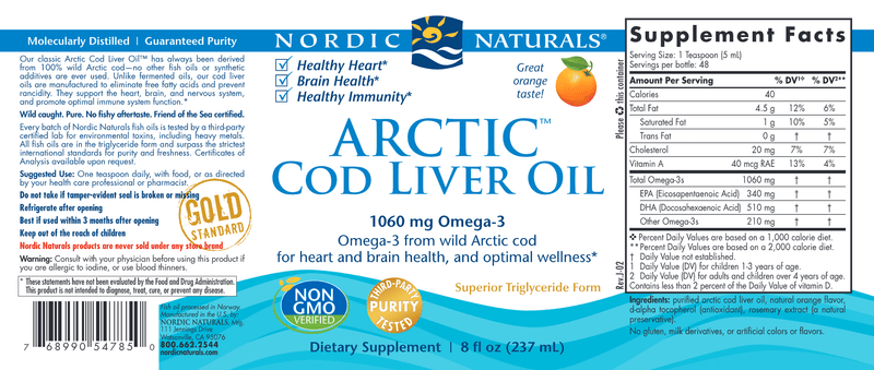 Arctic Cod Liver Oil Orange (Nordic Naturals) 8oz Label
