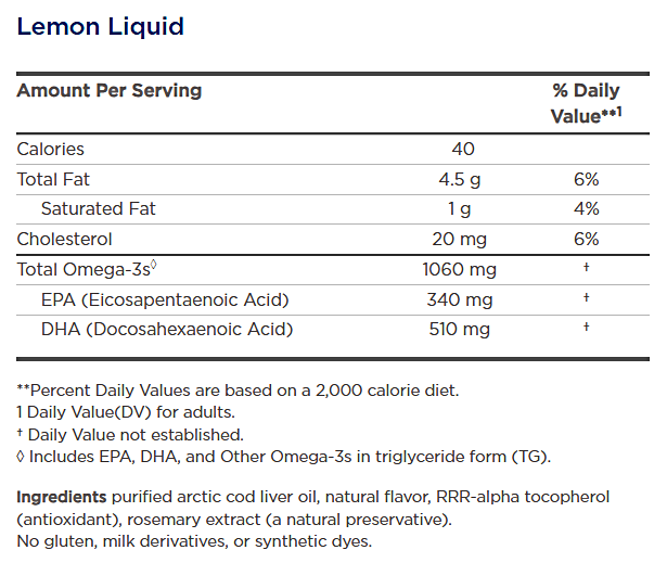 arctic cod liver oil lemon supplement facts