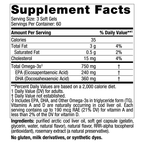 arctic cod liver oil soft gels lemon nordic naturals supplement facts