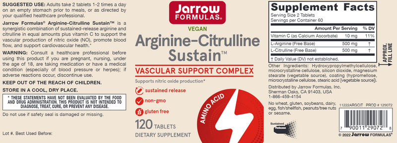 Arginine-Citrulline Sustain Jarrow Formulas label