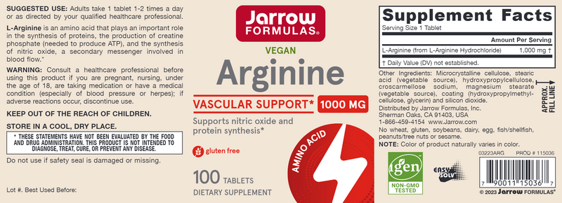 arginine jarrow formulas label