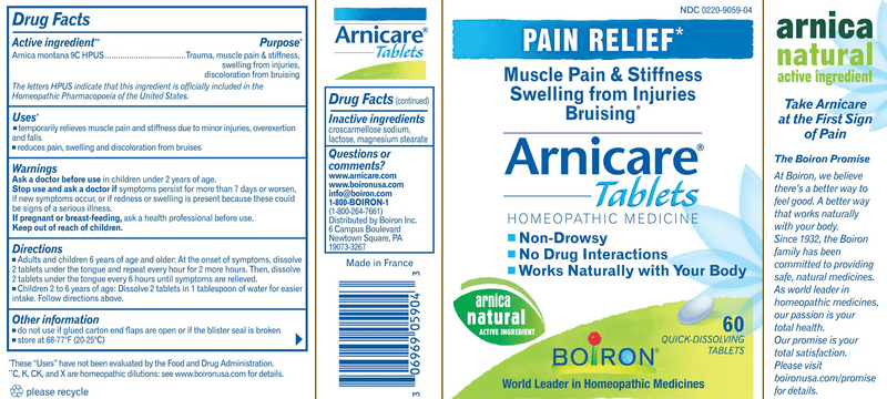 Arnicare Tablets (Boiron) label