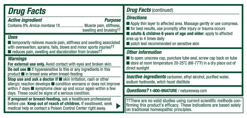 arniflora gel boericke & tafel drug facts