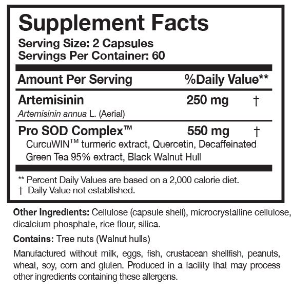 Artemisinin SOD Supplement Facts Label