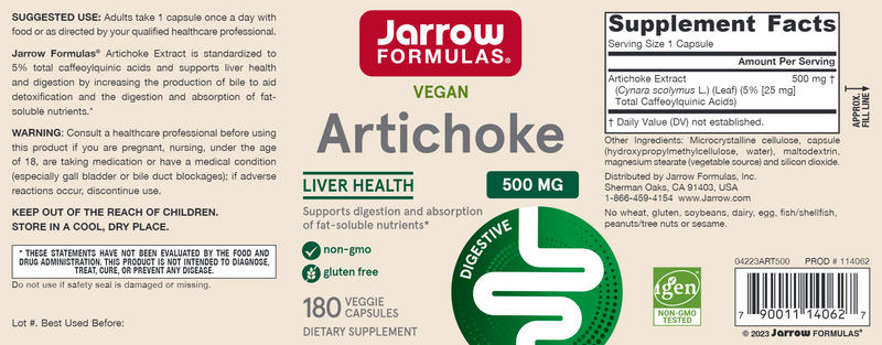 artichoke 500 mg jarrow formulas label