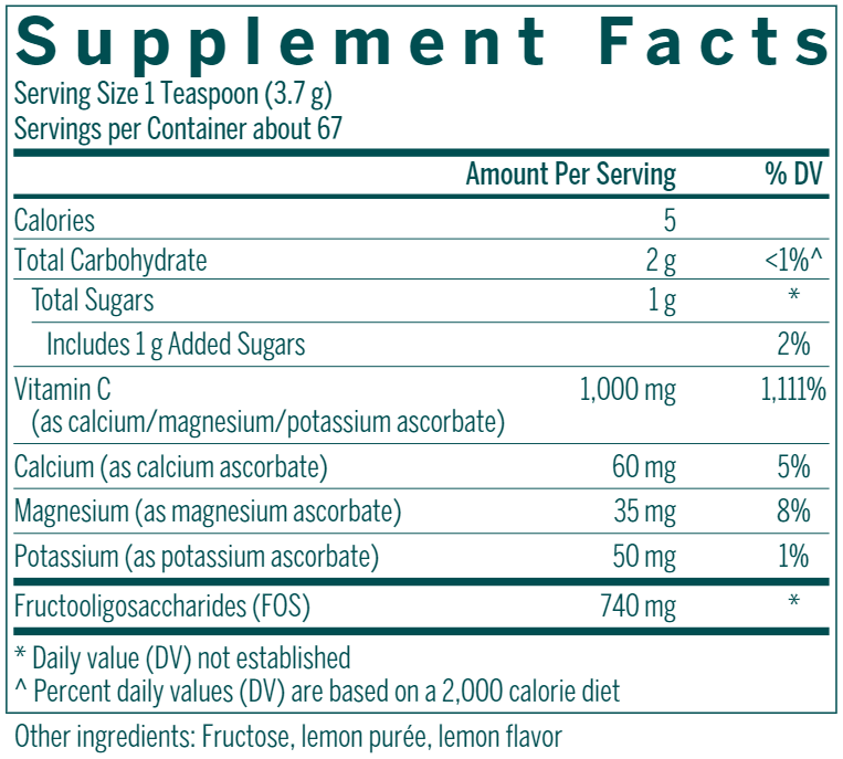 Ascorbate C supplement facts Genestra